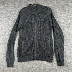 Threadbare Mens Chunky Knit Full Zip Sweater Gray Size M